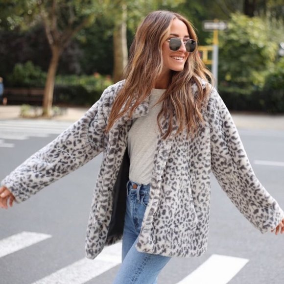Chic Statement Leopard Faux Fur Coat | Something Navy Sz M - Picture 1 of 13